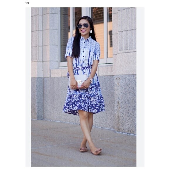 Peter Som Blue Tie Dye Button Front Shirt Dress Size 8 - Picture 4 of 11